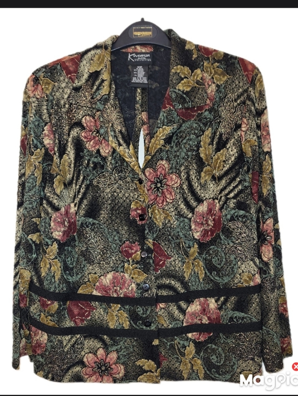 K Woman Vintage Floral Tapestry Open Back Blazer 16P Stretchy